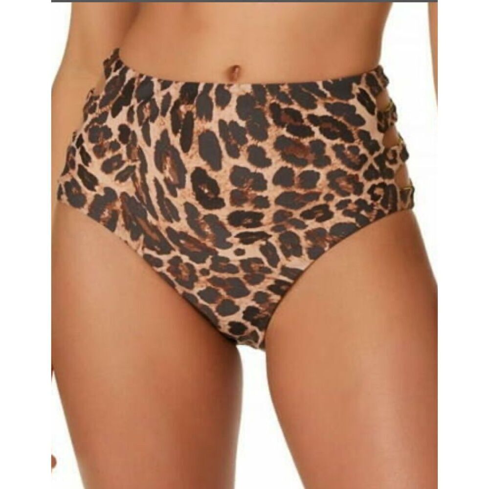 Bar III Beach Cheetah High-Rise Bikini Bottoms Brown Print XS